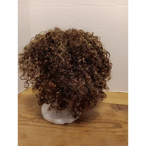 My Style HUA Human Hair Wig Women Brown Frosted Short Curly Premium Glueless NWT - Picture 2 of 9